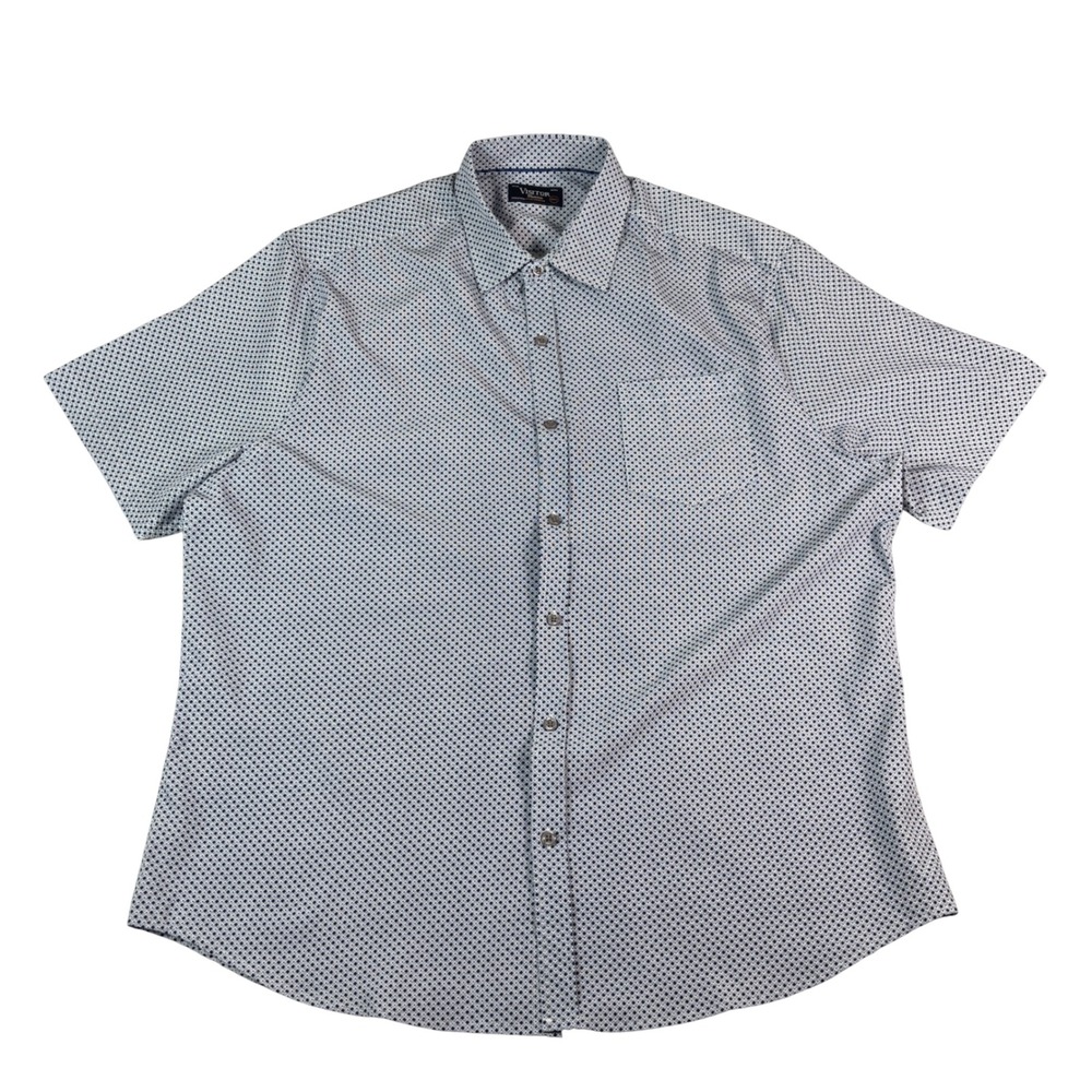 Visitor Premium Mens XXL Blue White Geometric Diamond 4-Way Stretch SS Shirt 2XL